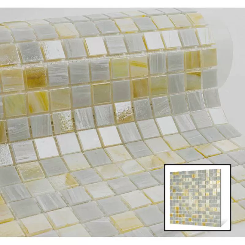 Villa Project Rainbow White Gold Square Handpainting Shining Mixed Crystal Glass Mosaic Pool Tile 