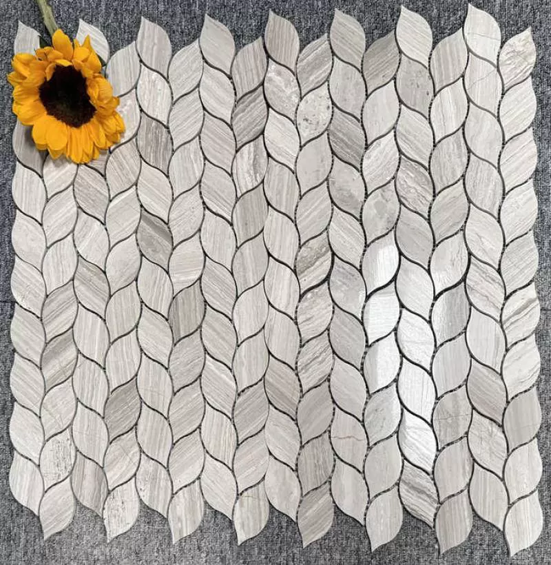 Modern Leaf Stone Mosaic Tiles Square Marble Mosaic Tile Floor Wall Pool Bathroom Kitchen Living Room Natural Polished Surface 