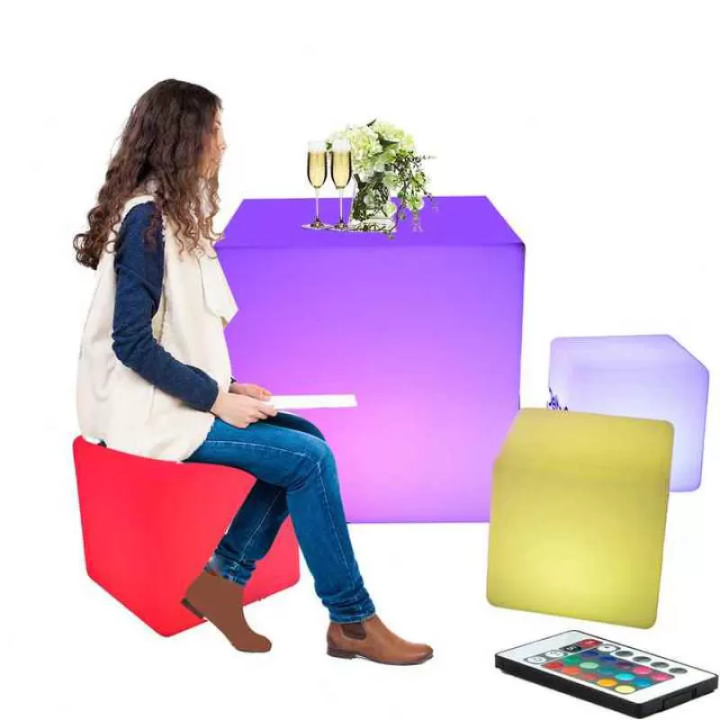 LED Cube Chairs PE Plastic Rechargeable 40cm Cube Seat in Dinning Chair Cube Lighting
