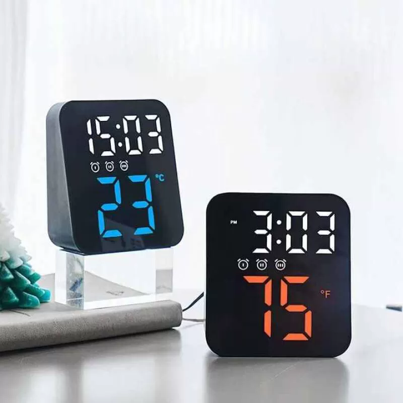 Mini Multifunction Smart Table Clock Voice Control LED Alarm Clock With Adjustable Backlight