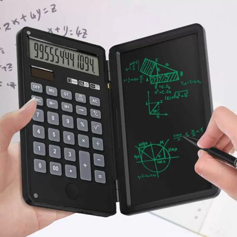 2025 New Calculator LCD Handwriting Pad Digital Student Mini Portable Office Stationery Solar 12-digit Display Flip Calculator