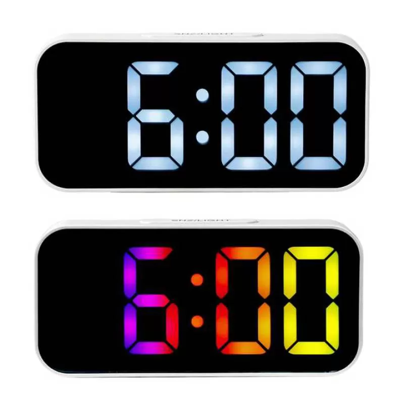 Digital LED RGB Color Mirror Alarm Clock with Automatic Photosensitive and Snooze Function Mirror Clock for Bedroom