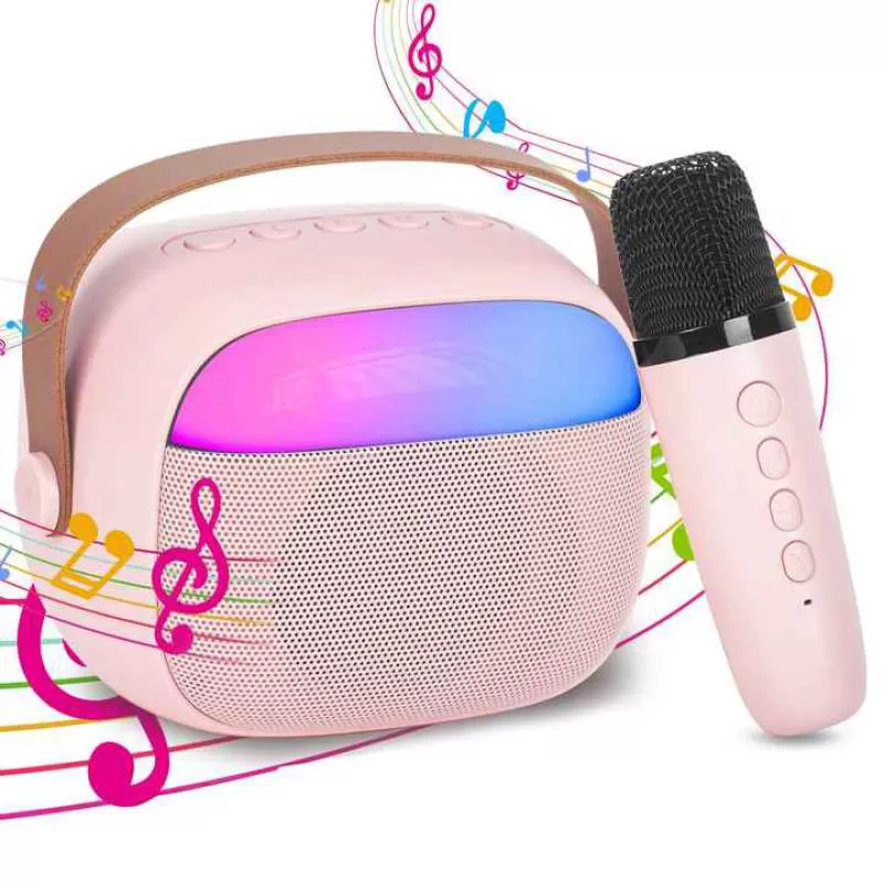 Home Party Karaoke Machine with Wireless Microphones Voice Changing Effects LED Lights Portable Bluetooth KTV Speaker