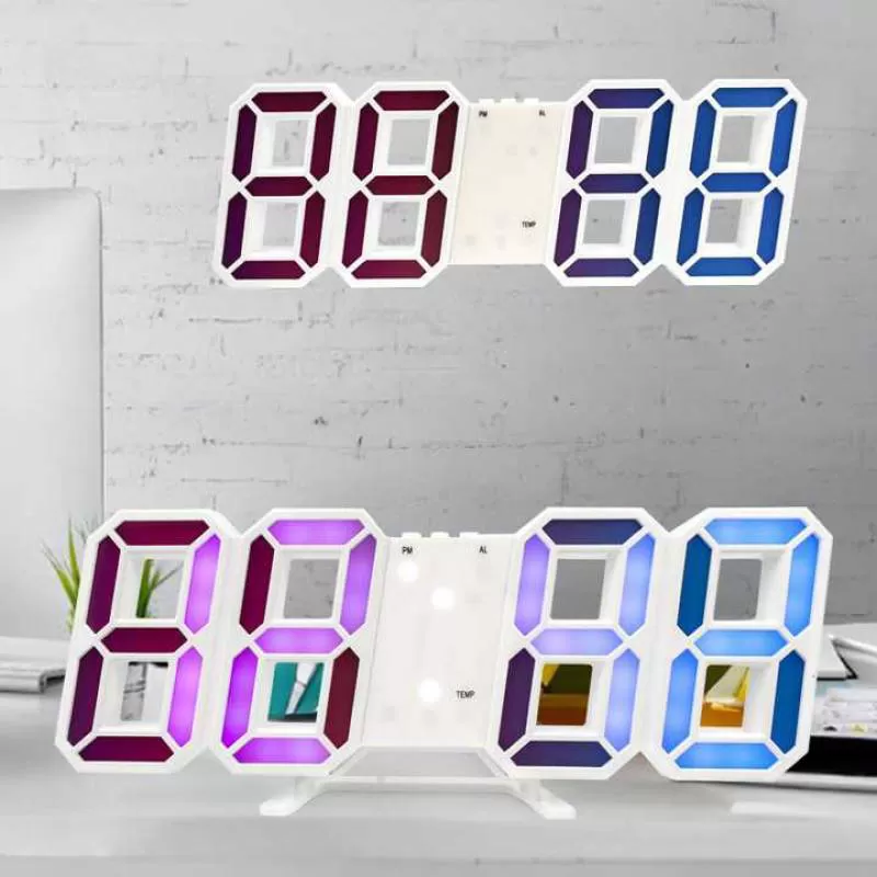 Modern Digital USB Clock Large Display Night Light Temperature RGB Colorful 3D LED Table Wall Clock for Living Room Decor