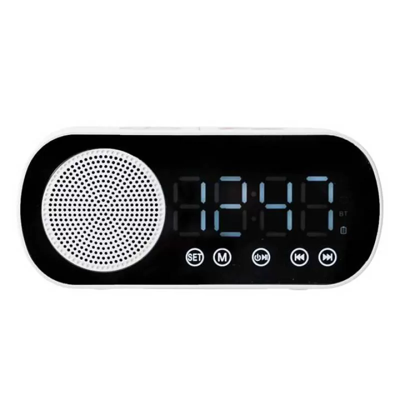 Digital Dual Alarm Clock LED Display Mirror Desk FM Radio TF Card Hotel Office Rechargeable Bluetooth 5.0 Portable Speaker