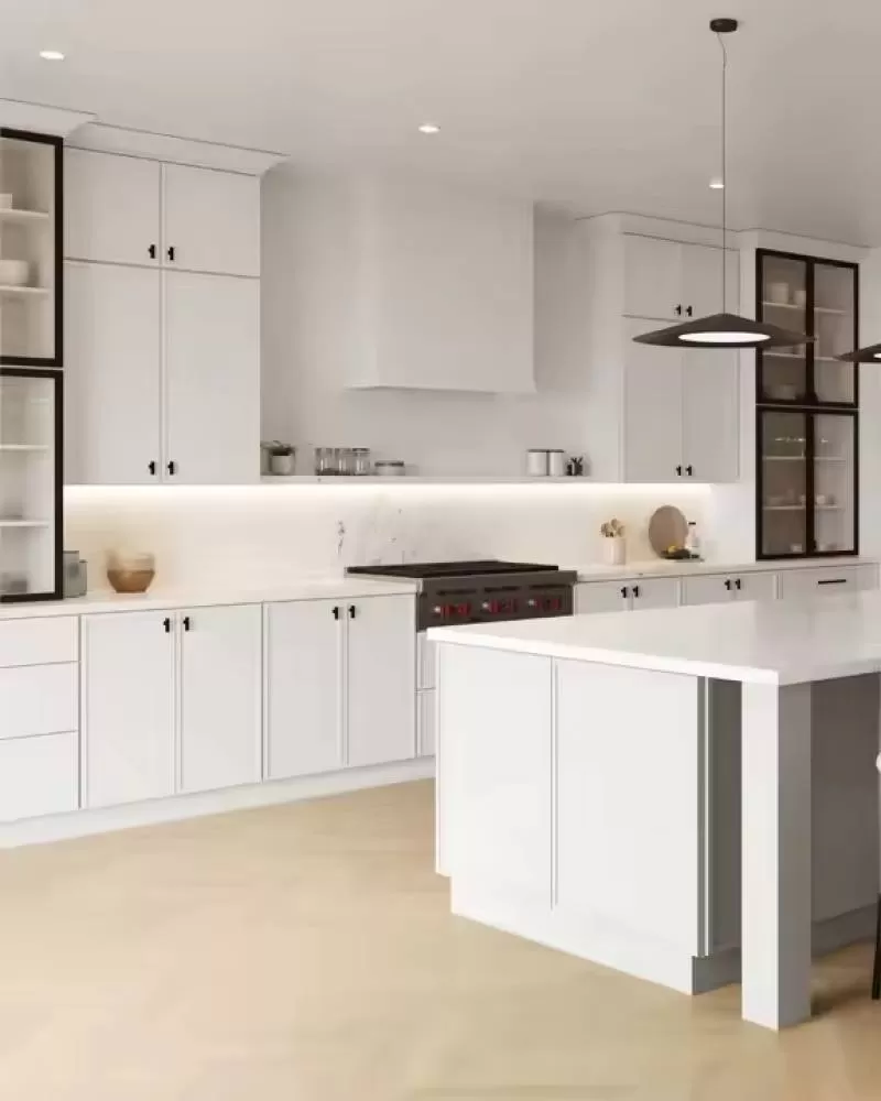Wholesale Luxury Grey White Modular Kitchen Cabinets Custom Modern Design Kitchen Furniture Set with Island Cheap Wholesale