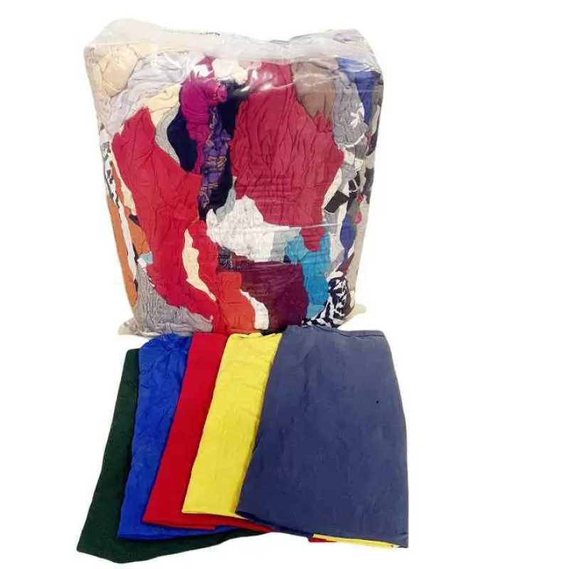 Super Oil and Water Absorption Colored Cotton Fabric Rags Recycled T Shirts Wipers Rags for Industrial Cleaning Rags 