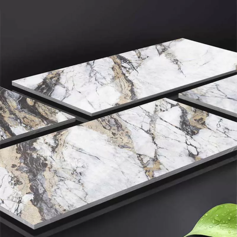 Luxury Style Fishbelly Gold Glazed Porcelain Slab Floor Faux Marble Background Big Flooring Format Tile 600x1200 Luxury Stone