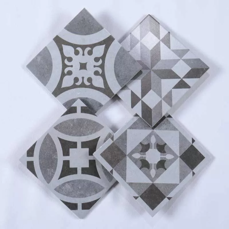 200X200mm High Quality Handmade Grey Design Porcelain Flower Bar Counter Wall Tiles Floor Ceramic Encaustic Cement Tile 