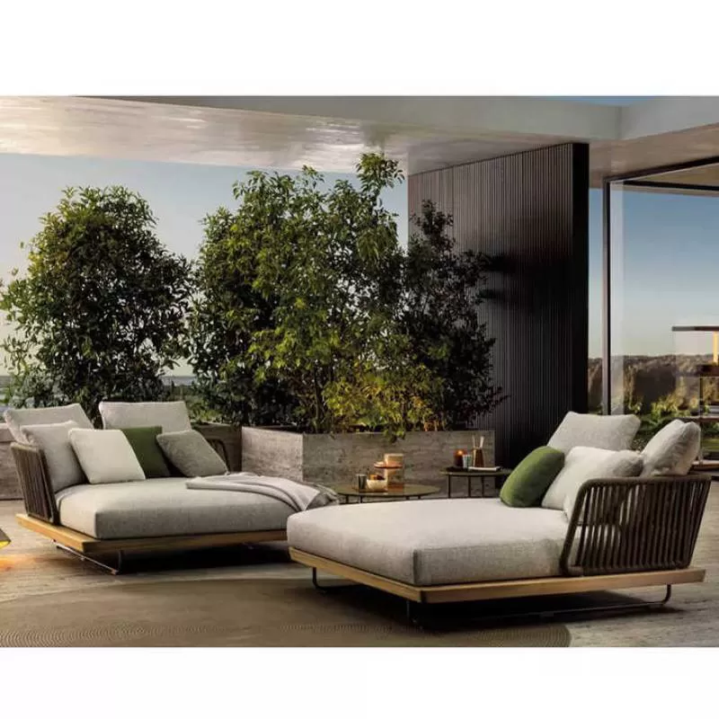Cane Rattan Chair Canopy Round Sofa Daybed Outdoor Double Bed Rattan Wicker Sunbed Furniture 