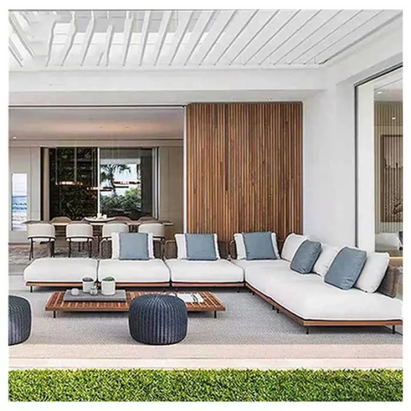 Chinese Hotel Woven Outside Outdoor Teak Wood Designer Cane Pool Sofa Garden Furniture Thailand 