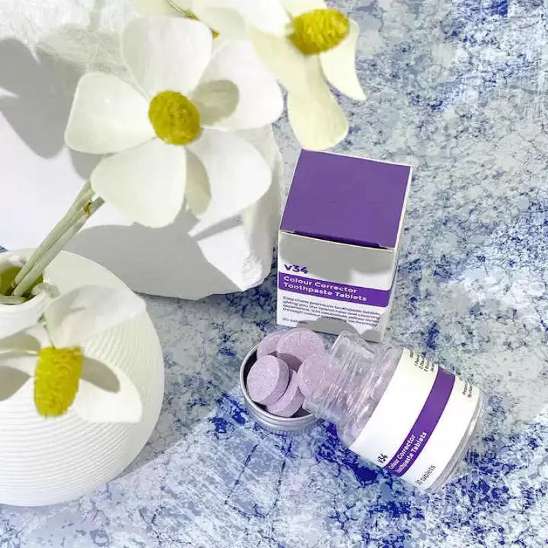 OEM 0.6g*30 V34 Portable Travel Size Toothpaste Tablets Private Label Color Corrector with Chemical Ingredients for Home Use