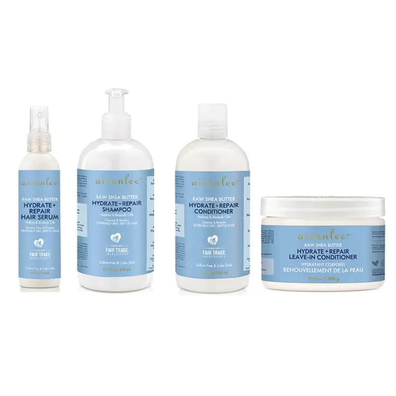 In Stock Formula Raw Shea Butter Hydrate Repair Nourishing for Dry Hair Smoothing Care Hair Serum Set Shampoo Conditioner