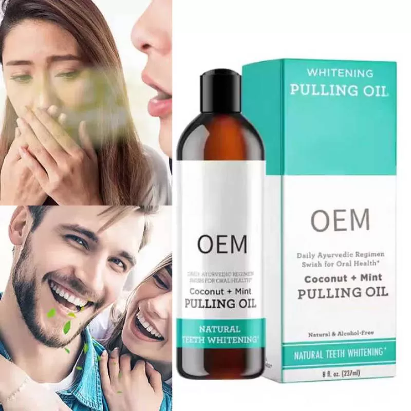 Private Label Coconut Mint Pulling Oil Mouthwash Natural Teeth Whitening Natural Alcohol Free for Oral Health With Fresh Breath