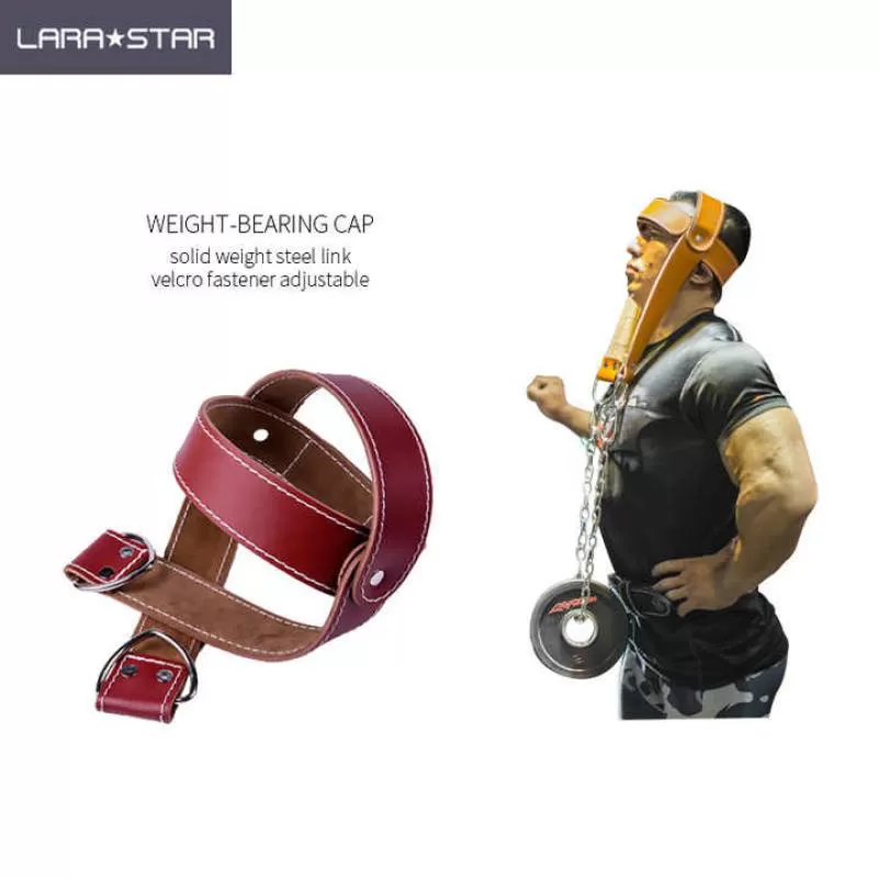 LS1165 Fitness Neck Cowhide Head Harness for Resistance Training Extra-Heavy D-Rings and Steel Chain Comfort Fit 