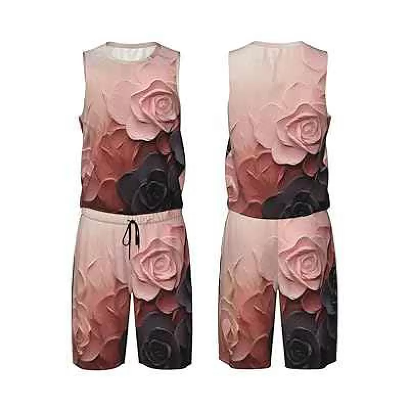 Men's Basketball Jerseys Rose Color Blush and Black Uniform Suit Mesh Sports Jersey Outfits T-Shirt and Short Sets