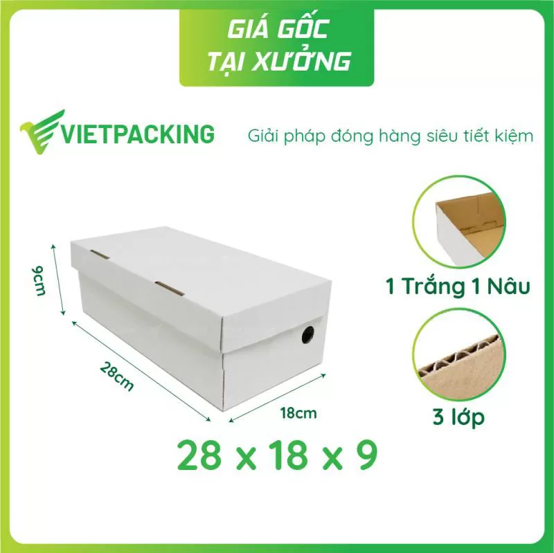 Hộp carton đựng giày 28x18x9