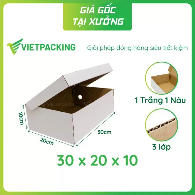 Hộp carton đựng giày 30x20x10