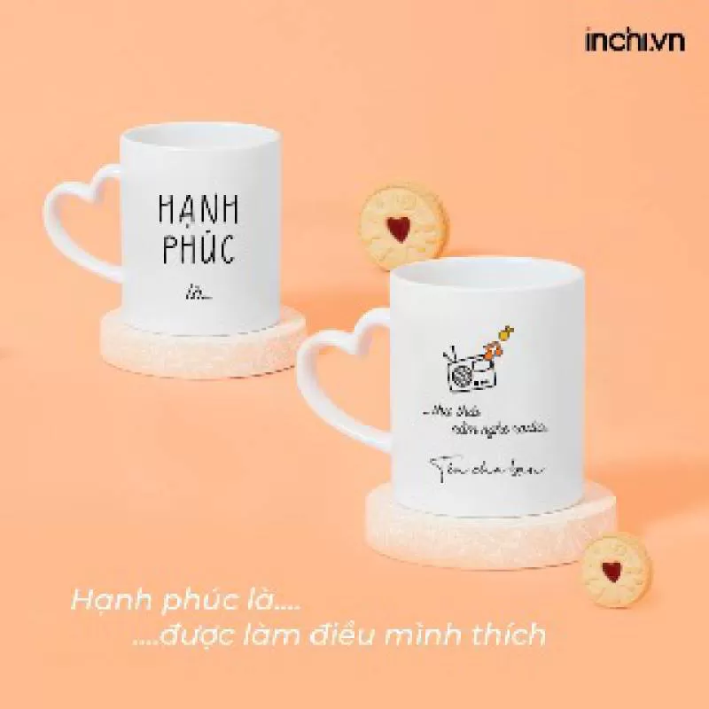 Cốc trắng quai tim Happiness is đẹp giá tốt 