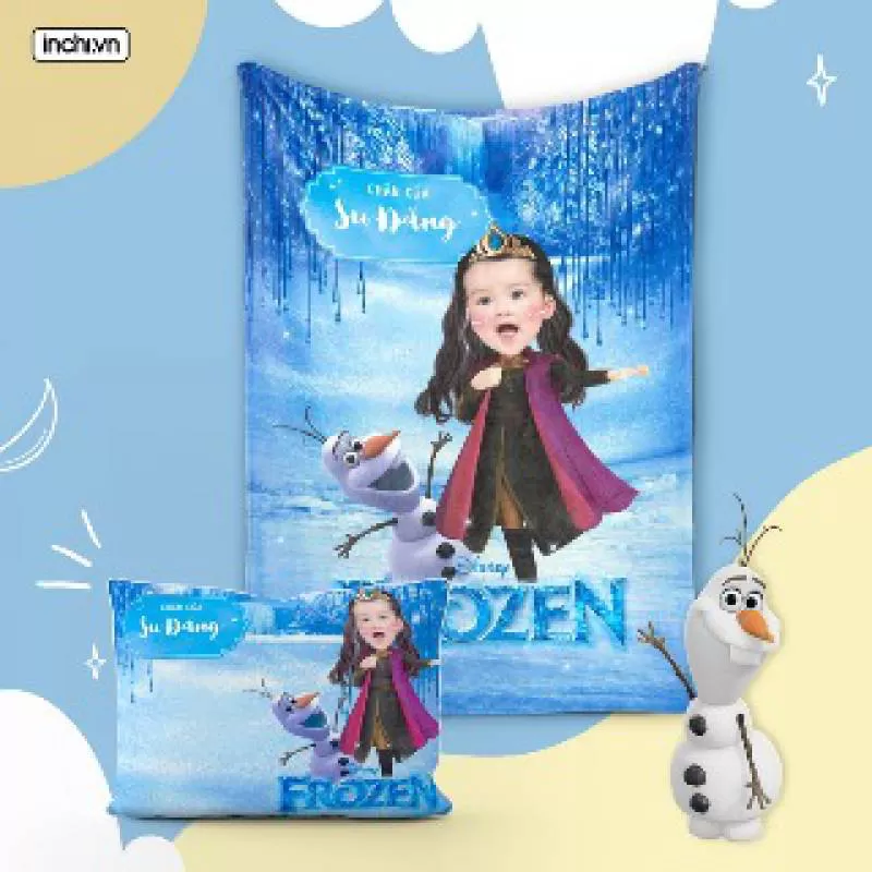 Chăn Elsa băng tuyết ghép mặt 