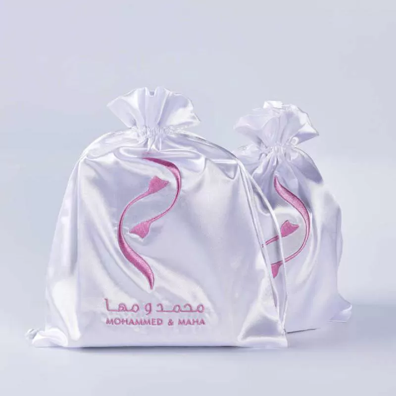 Custom Printed Drawstring Gift Dust Pouch Jewelry Container Satin Bag for Elegant Packaging 