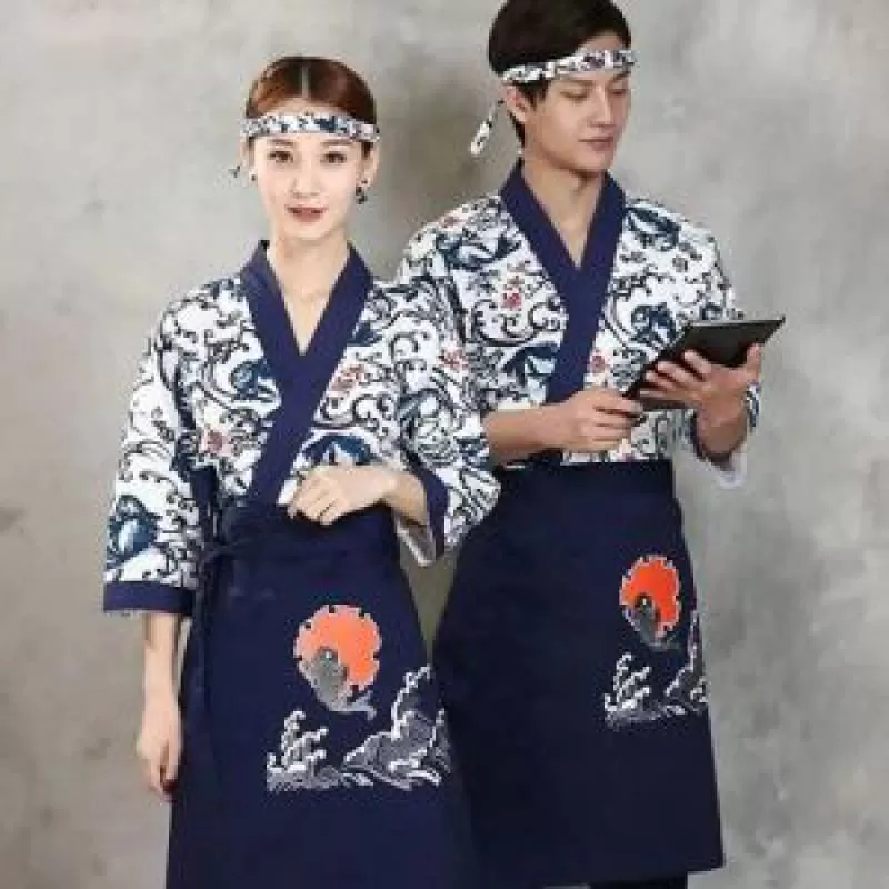 Đồng Phục Bếp Nhật Phối Viền Cho Nam Nữ - DDB0008