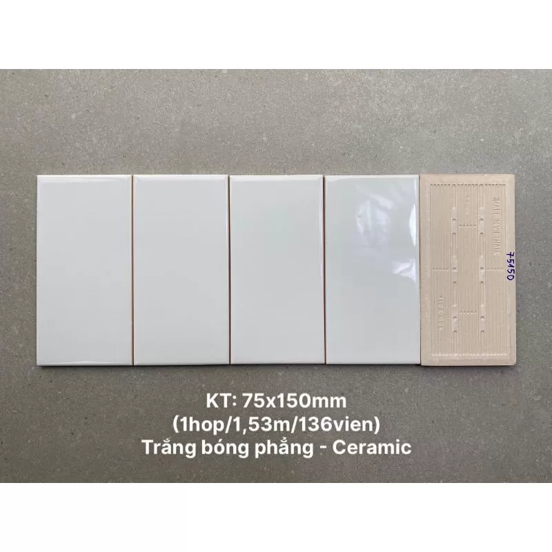 [0196-2] Gạch thẻ 75x150mm trắng bóng phẳng loại 1 mã 0196-2(STA75150)