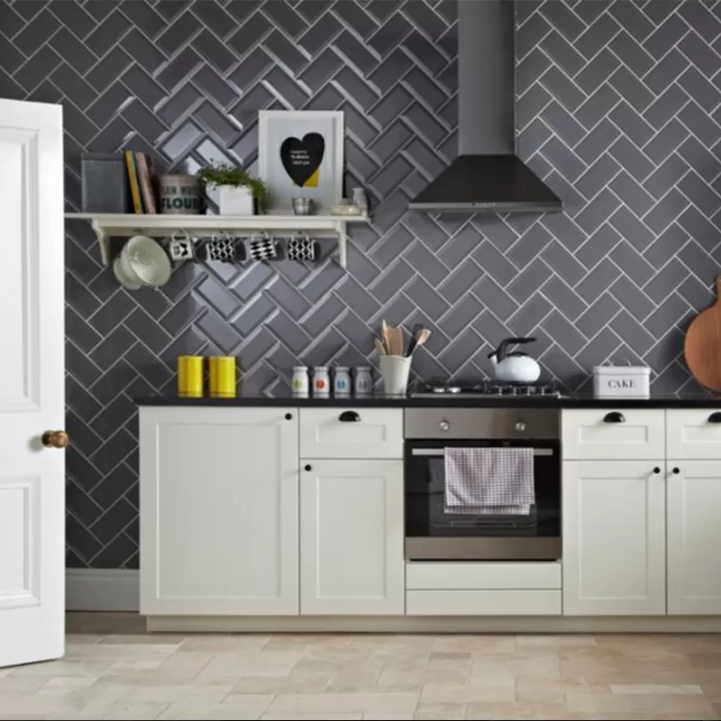 Gạch thẻ cao cấp xám bóng phẳng KT 75x150mm PSTA75155