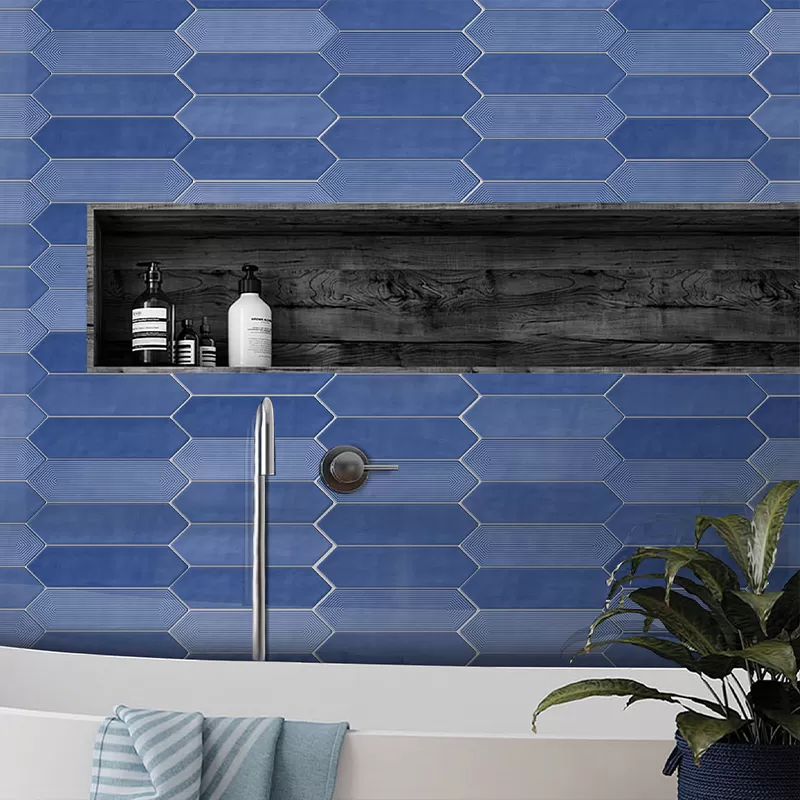 Gạch thẻ mũi tên xanh lam bóng 75x300mm #990019