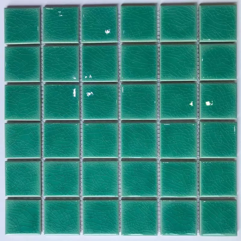 Gạch mosaic gốm men rạn 1 lớp 48x48mm màu xanh ngọc MHG 919