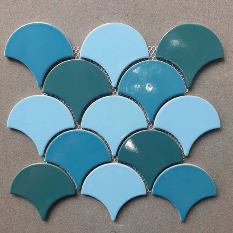 Gạch Mosaic vảy cá 85x95mm mix 3 màu xanh men bóng GP-FT118B246