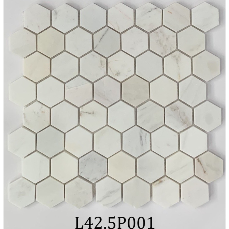 Đá Mosaic trắng sữa chip lục giác bóng L42.5P0