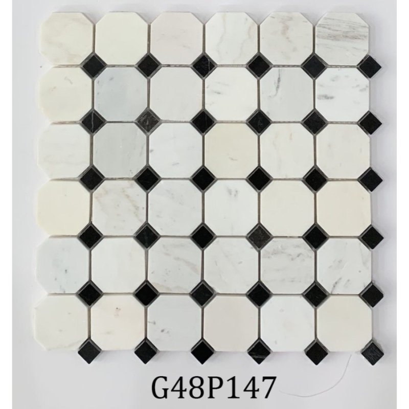 Đá Mosaic cắt góc trắng sữa và đen G48P147