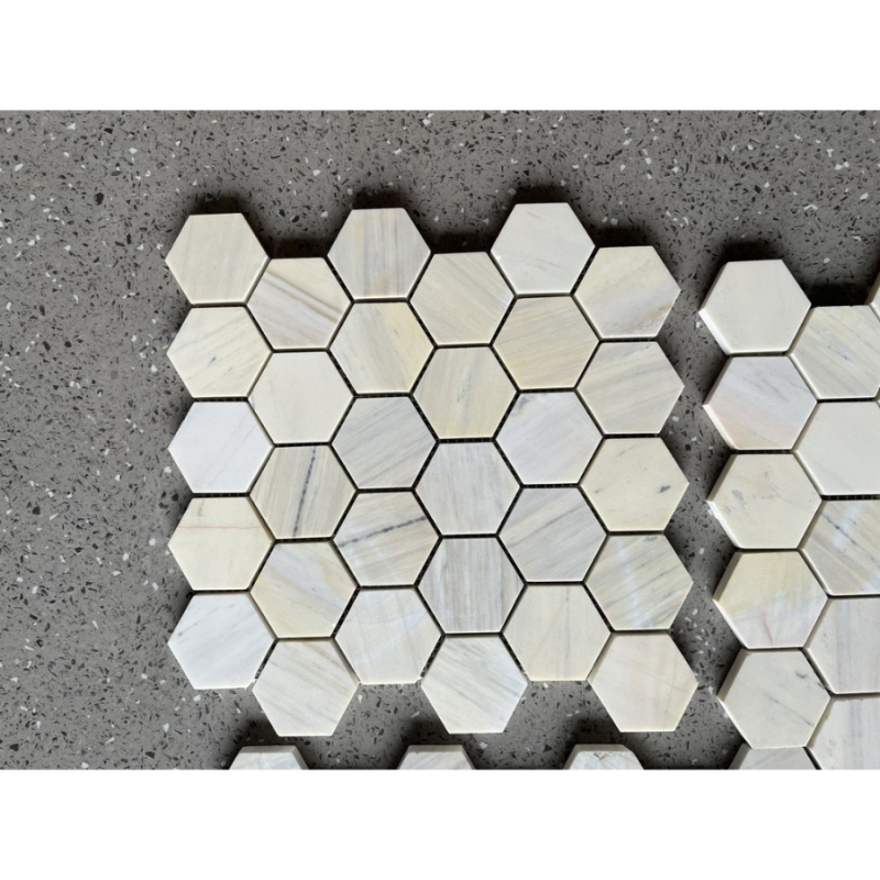 Đá Mosaic vàng chip lục giác bóng L53P002