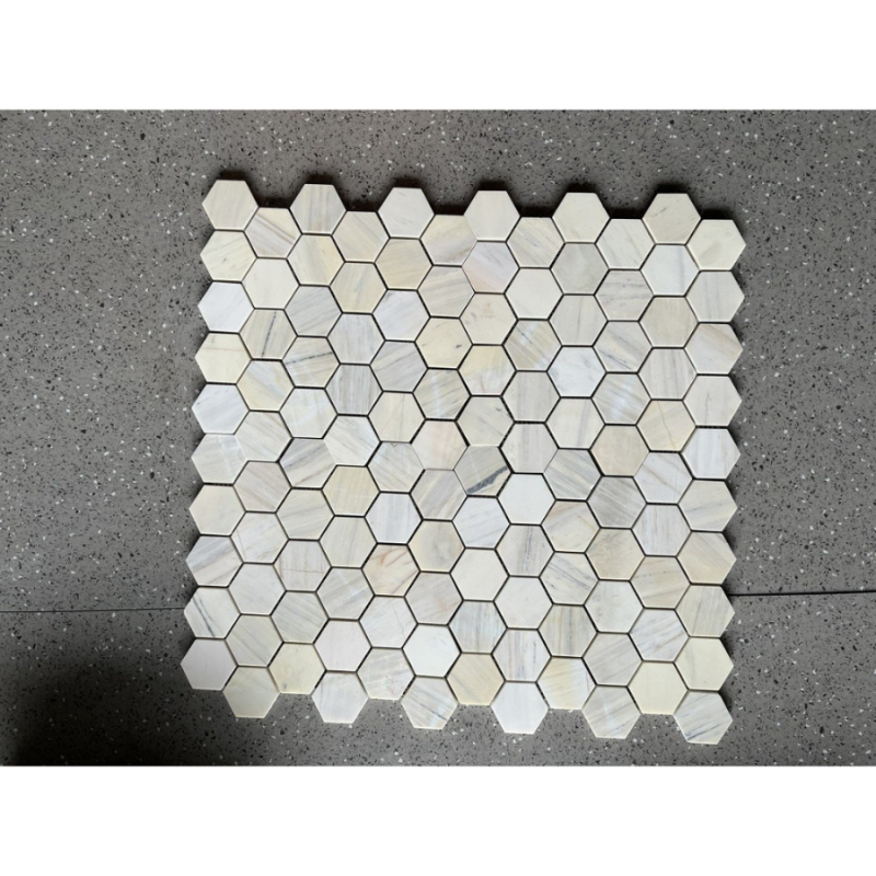 Đá Mosaic vàng chip lục giác bóng L53P002