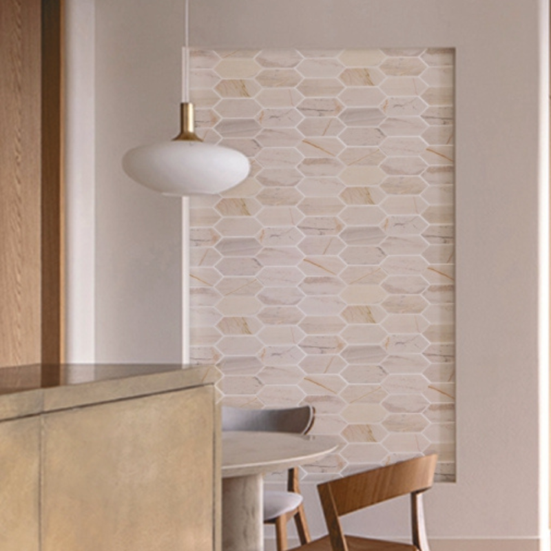 Đá mosaic tự nhiên vân gỗ lục giác dài đánh bóng LD82P001.2