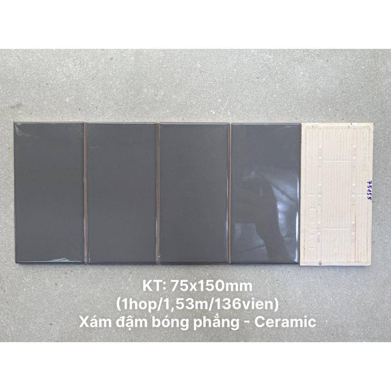 Gạch thẻ KT 75x150mm xám đậm bóng phẳng PSTA75155