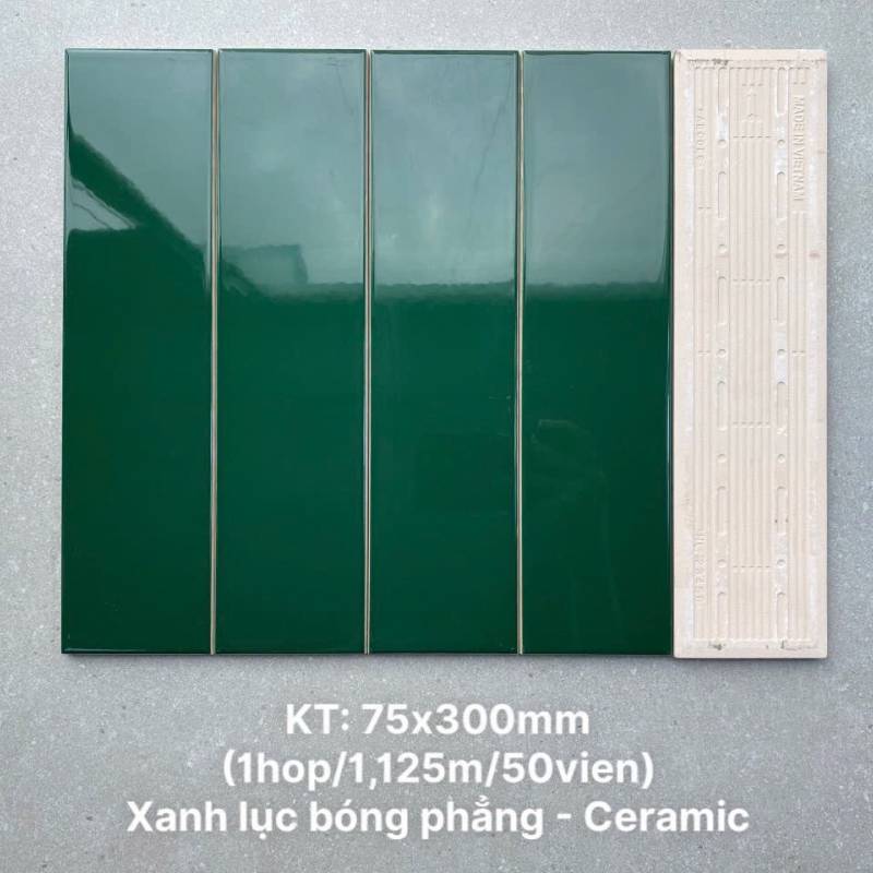 Gạch thẻ cao cấp xanh bóng phẳng KT 75x300mm PSTA75312