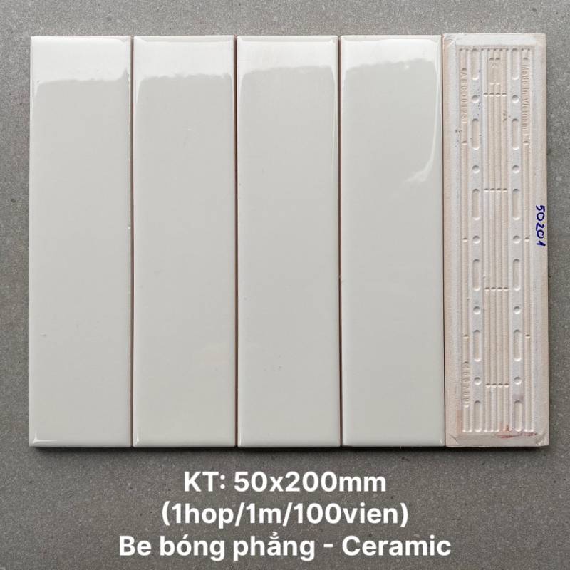 Gạch thẻ be bóng phẳng KT 50x200mm PSTA50201