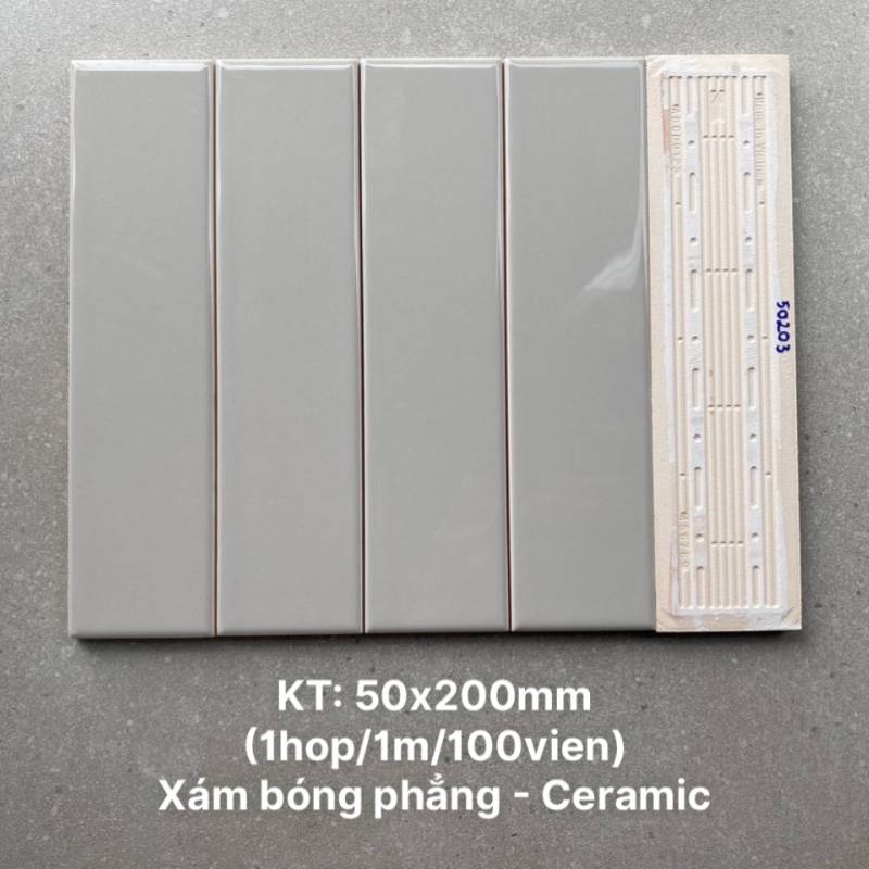 Gạch thẻ xám bóng phẳng KT 50x200mm STA50203