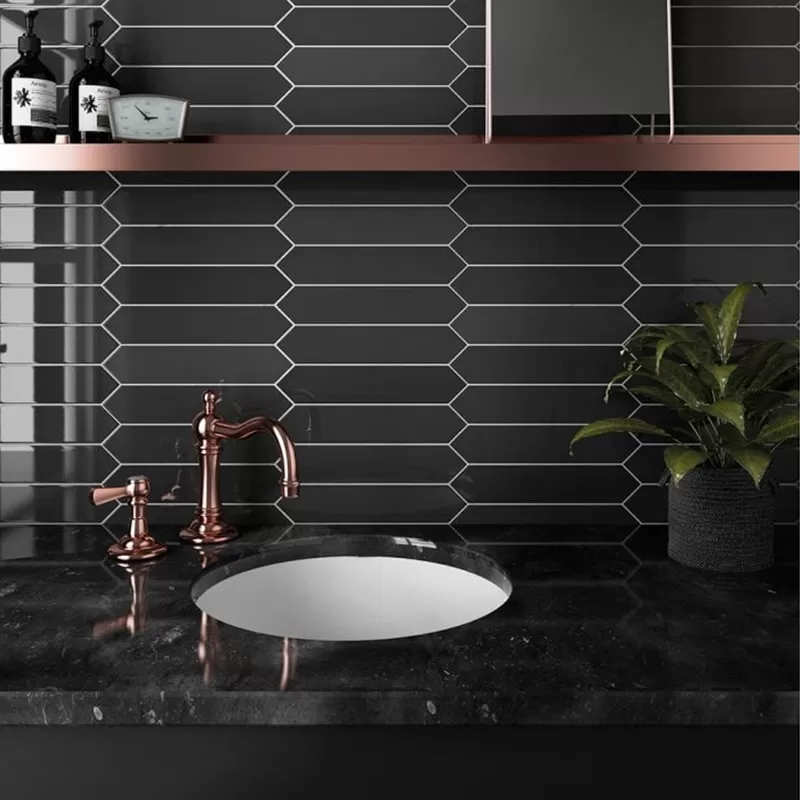 Gạch thẻ mũi tên màu đen bóng KT 75x300mm 990013