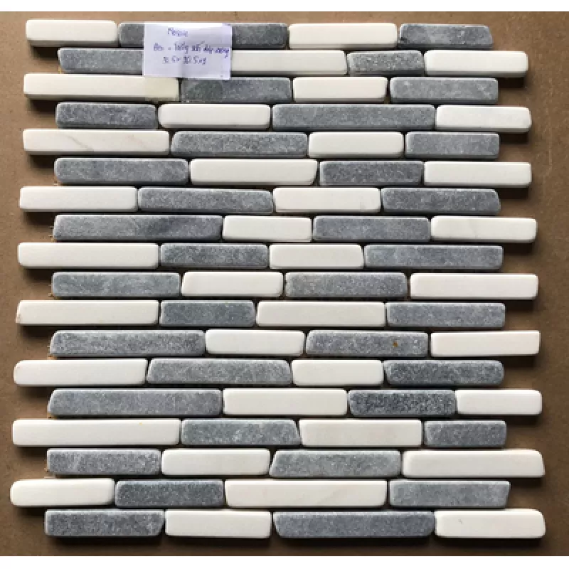 Mosaic đá tự nhiên rung đen NA mix trắng sữa 15mm LUX-15QRM14