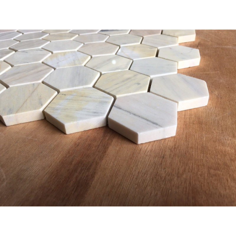 Đá Mosaic vàng chip lục giác bóng L53P002