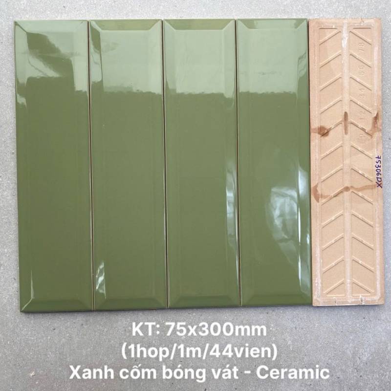 Gạch thẻ xanh bóng vát KT 75x300mm PSTA75306DX5