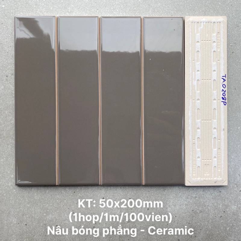Gạch thẻ nâu bóng phẳng KT 50x200mm TA0208P
