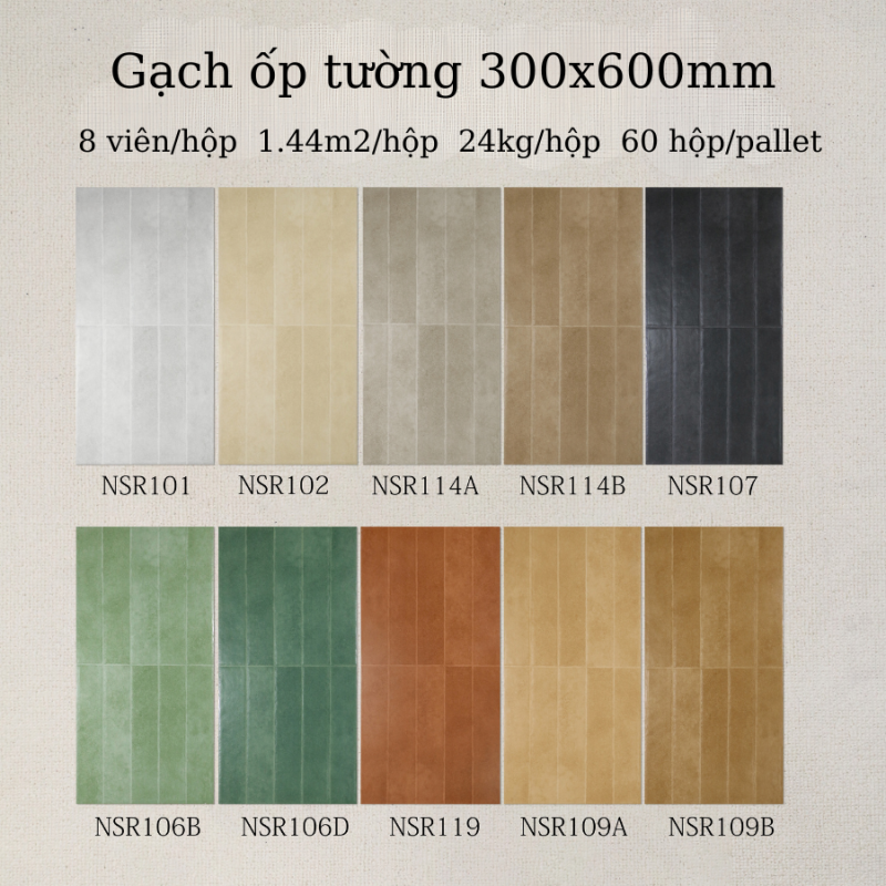 Gạch ốp tường giả thẻ 30x60cm men matt mã NSR109B