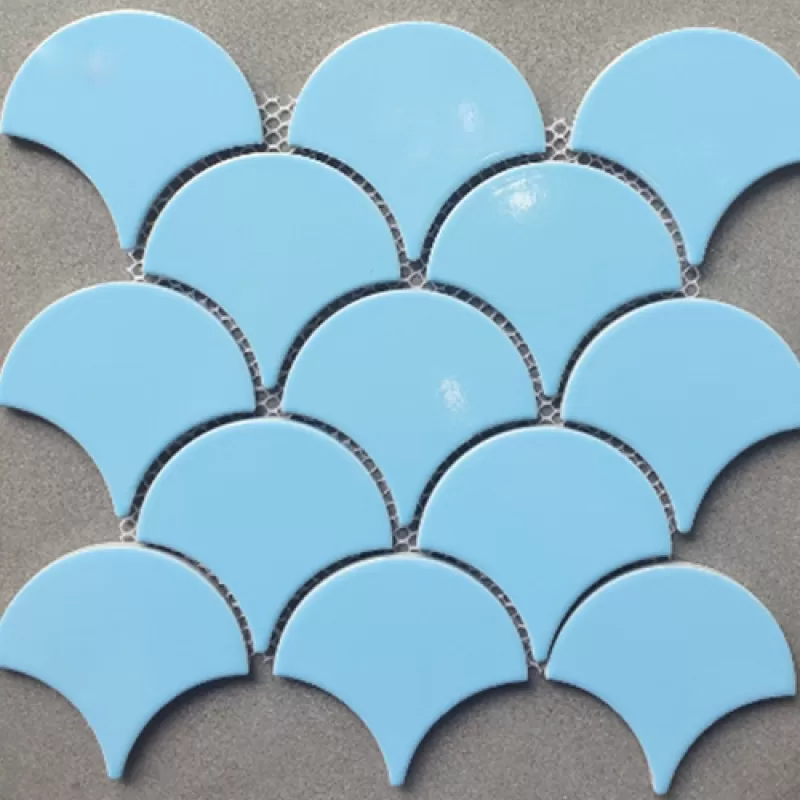 Gạch Mosaic vảy cá màu xanh nhạt men bóng GP-FT118B2