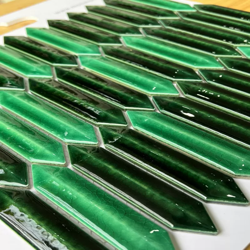 Gạch Mosaic que xanh lá lõm kt 22x145mm mã 87279