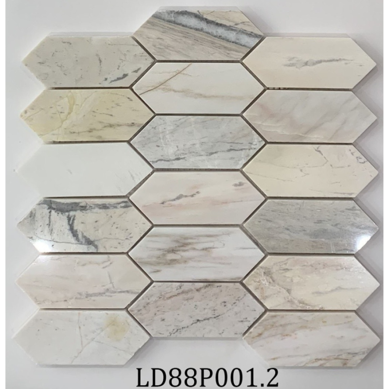 Đá mosaic tự nhiên vân gỗ lục giác dài đánh bóng LD82P001.2