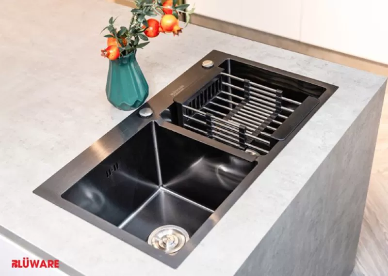 Chậu bếp 2 hố nano đen Bluware MÃ: BLC1